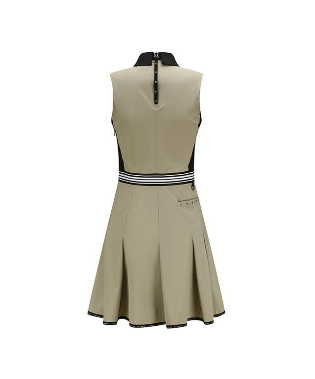 ANEW Golf Women Sleeveless Flare One Piece in Beige, showcasing its stylish design and comfortable fit.